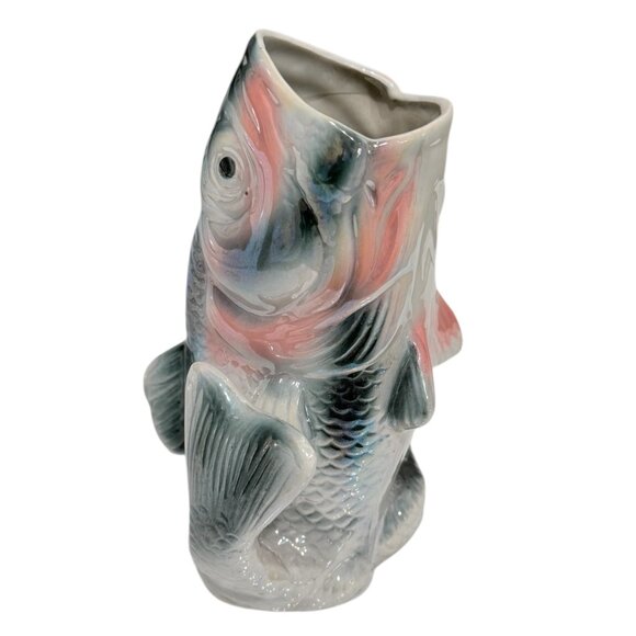 Vintage Large Mouth Bass Vase Iridescent - Picture 4 of 17